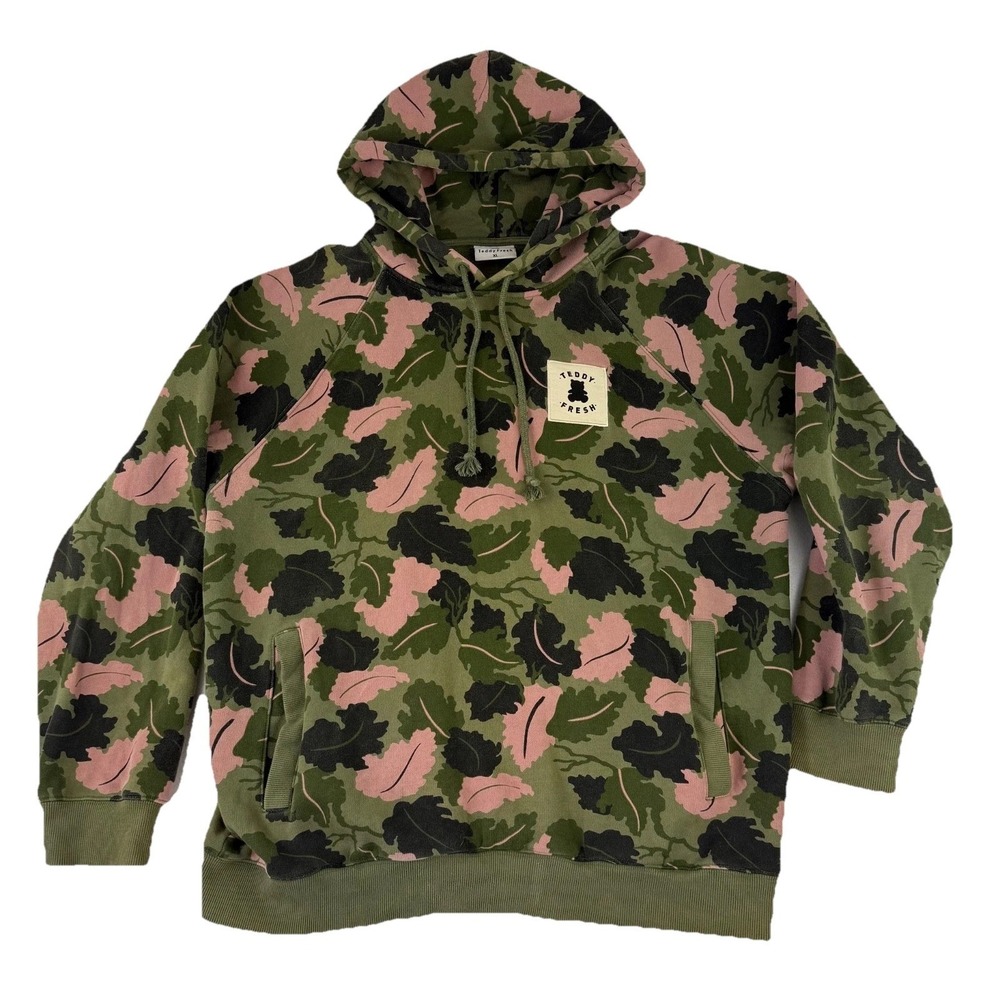 Teddy Fresh Leaf Camo Hoodie Sweatshirt Green Pink Size XL Hoodie‎